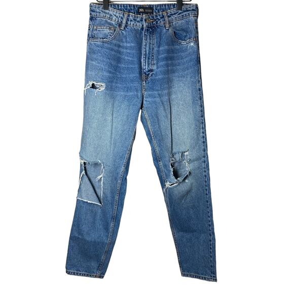 Zara Women's Distressed High Rise Straight Leg Jeans Size 6 - Picture 1 of 13